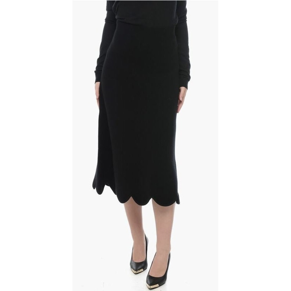 Gracia Women's Scallop Hem Polyester Blend‎ Knee Length Skirt in Black Large